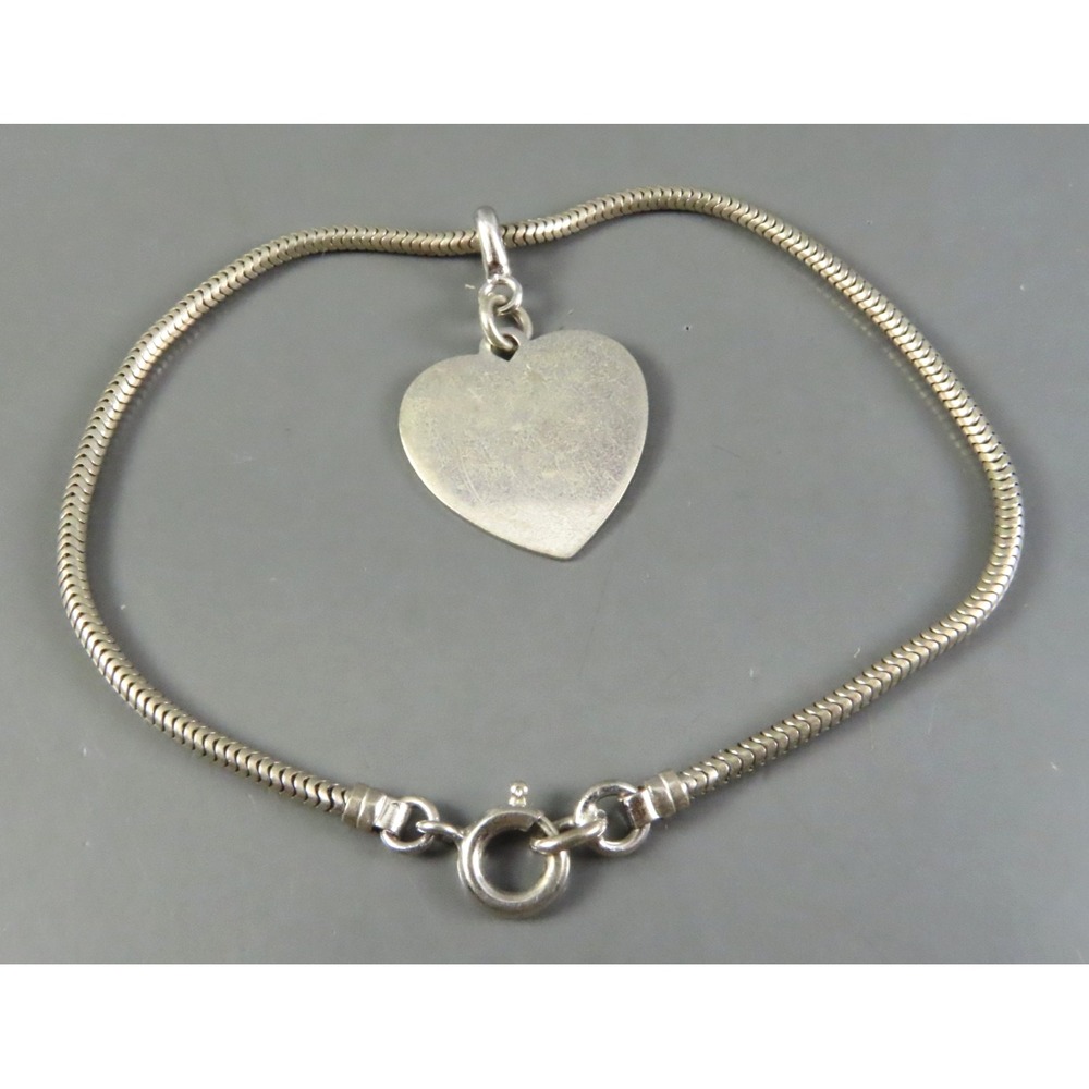 STERLING SILVER Cable Chain Bracelet BLANK HEART FLAT CHARM Engravable  7.25"